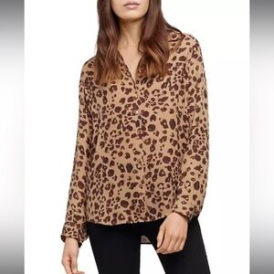 L'Agence Nina Leopard Print Silk Button Down Long Sleeve Blouse Womens XS